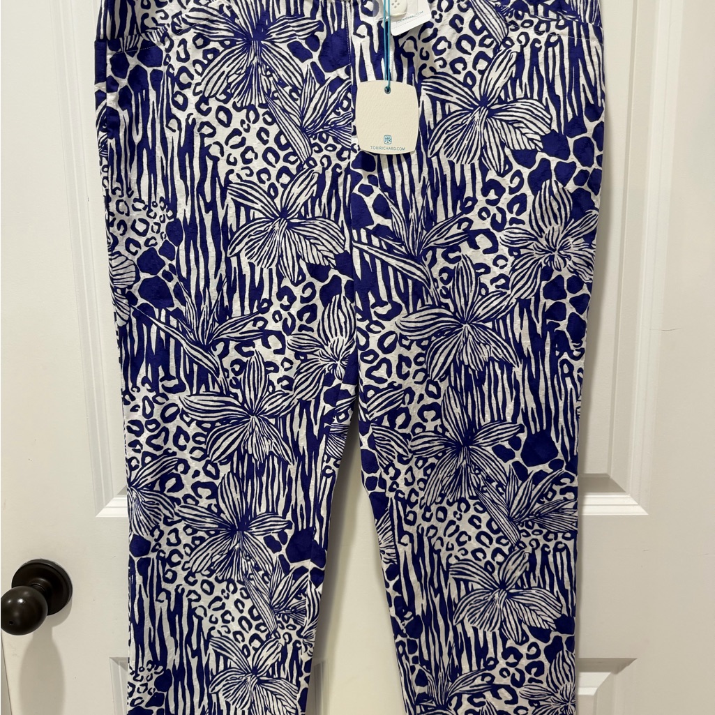 Tori Richard Navy And White Mixed Animal Floral Print Pants